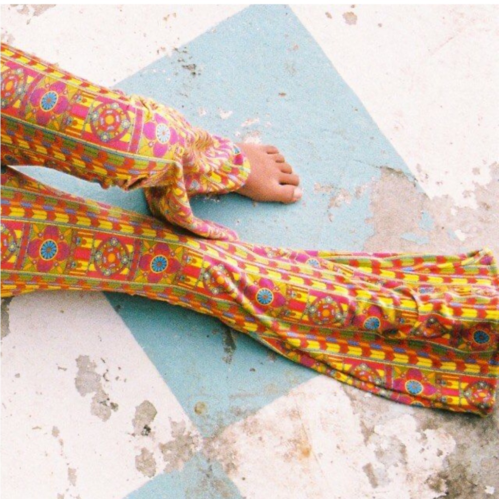 Free People X Flare Street M Flower Power Vibrant Multicolor Flare Pants Yellow
